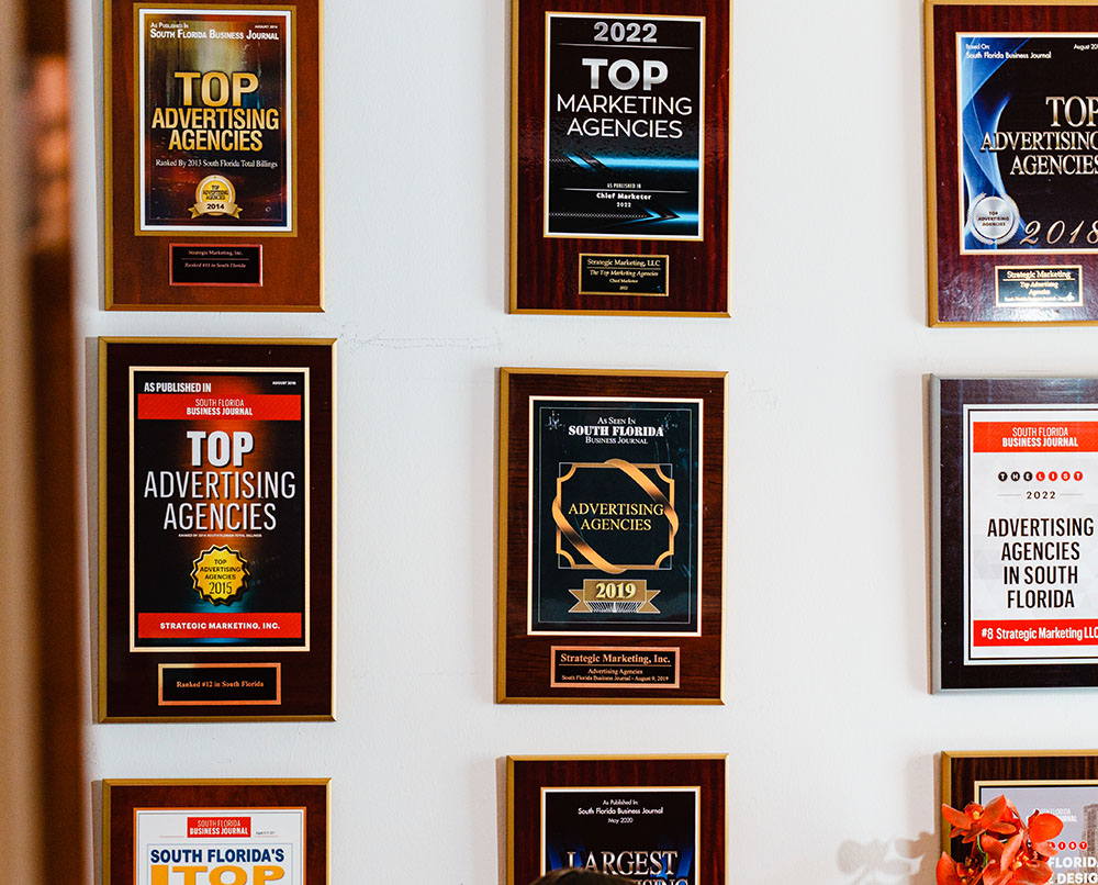 wall of strategic marketing awards